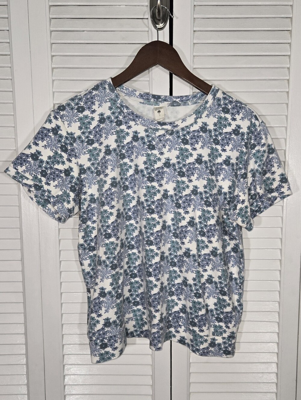 Kate Quinn Blue Wildflower Short Sleeve Crewneck Relaxed Fit Shirt Sz S